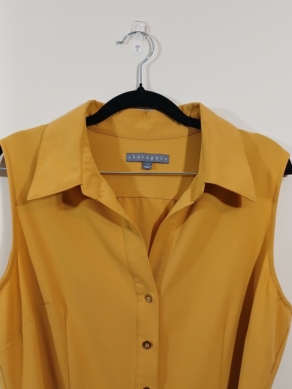Mustard Yellow Sleeveless Shirt Midi Dress w/ Button Front & Waist Belt size 12 - Picture 4 of 7